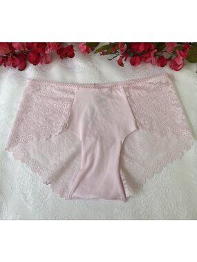 PINK VICTORIA'S SECRET XS SILK PANEL LACE HIPSTER HIPHUGGER SUMMER PANTIES NWT